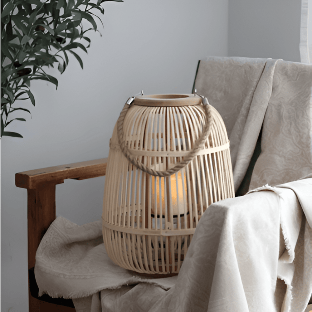 Rattan Lantern Handwoven Flameless LED Candle & Battery Powered