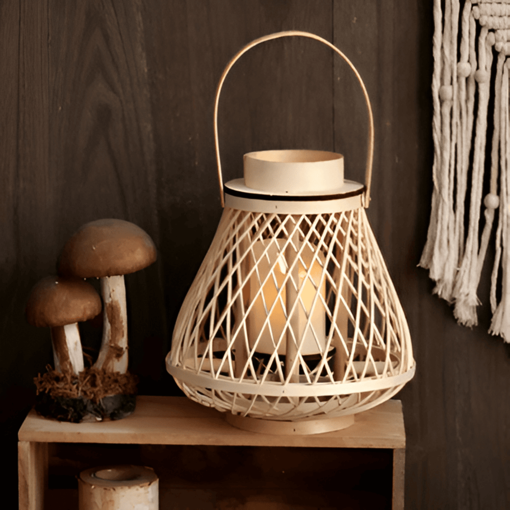 Rattan Lantern Handwoven Flameless LED Candle & Battery Powered