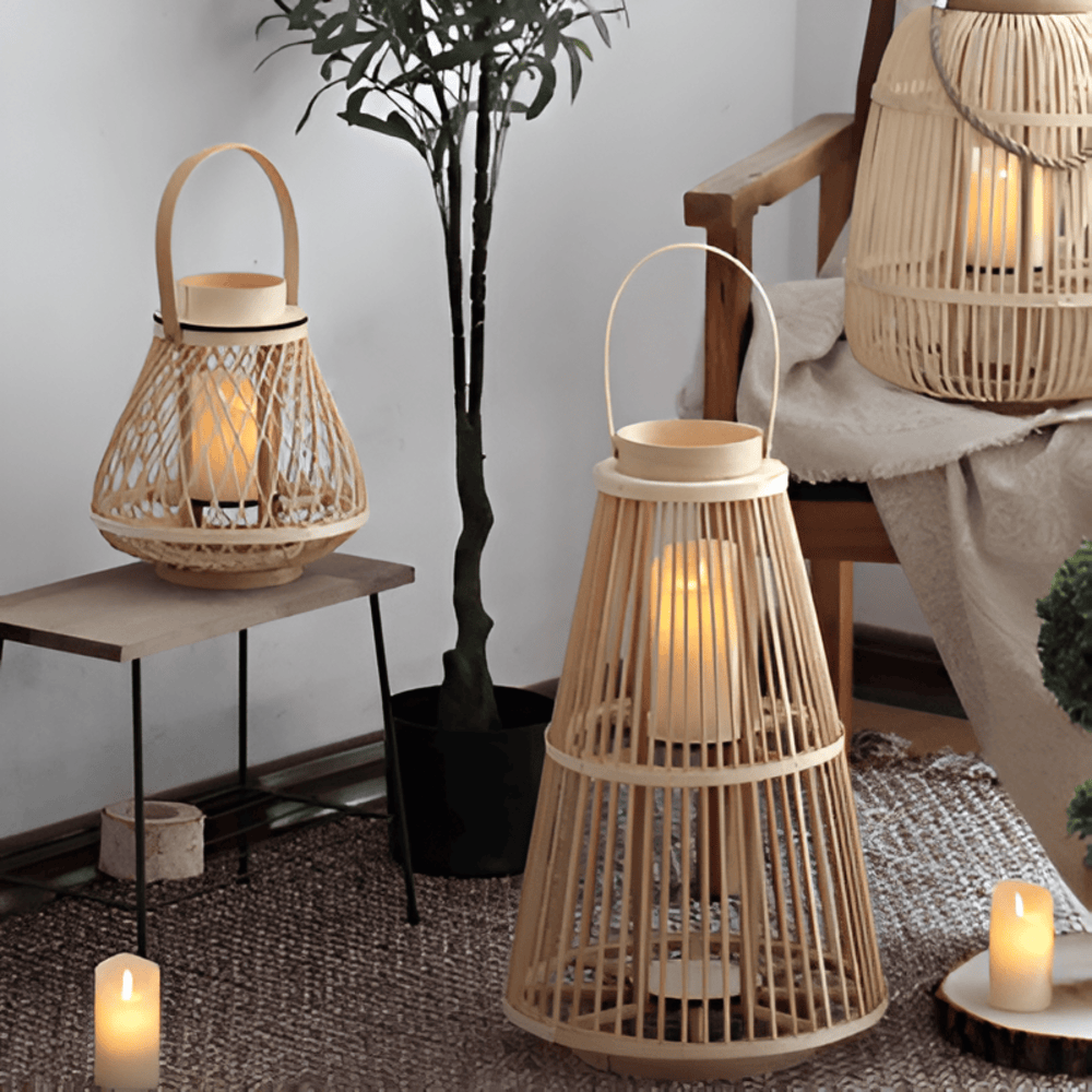 Rattan Lantern Handwoven Flameless LED Candle & Battery Powered