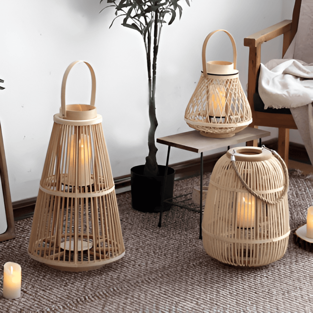 Rattan Lantern Handwoven Flameless LED Candle & Battery Powered