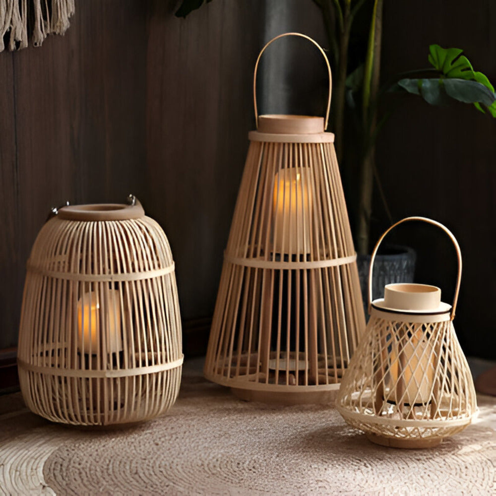 Rattan Lantern Handwoven Flameless LED Candle & Battery Powered