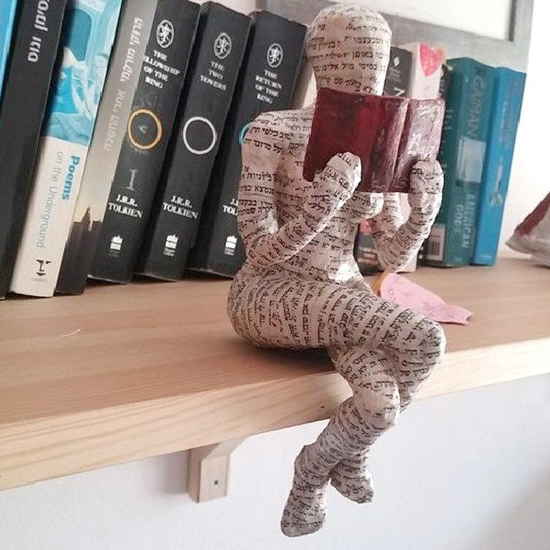 Reading Figurine Handcrafted Resin Newspaper Print Five Pose Options