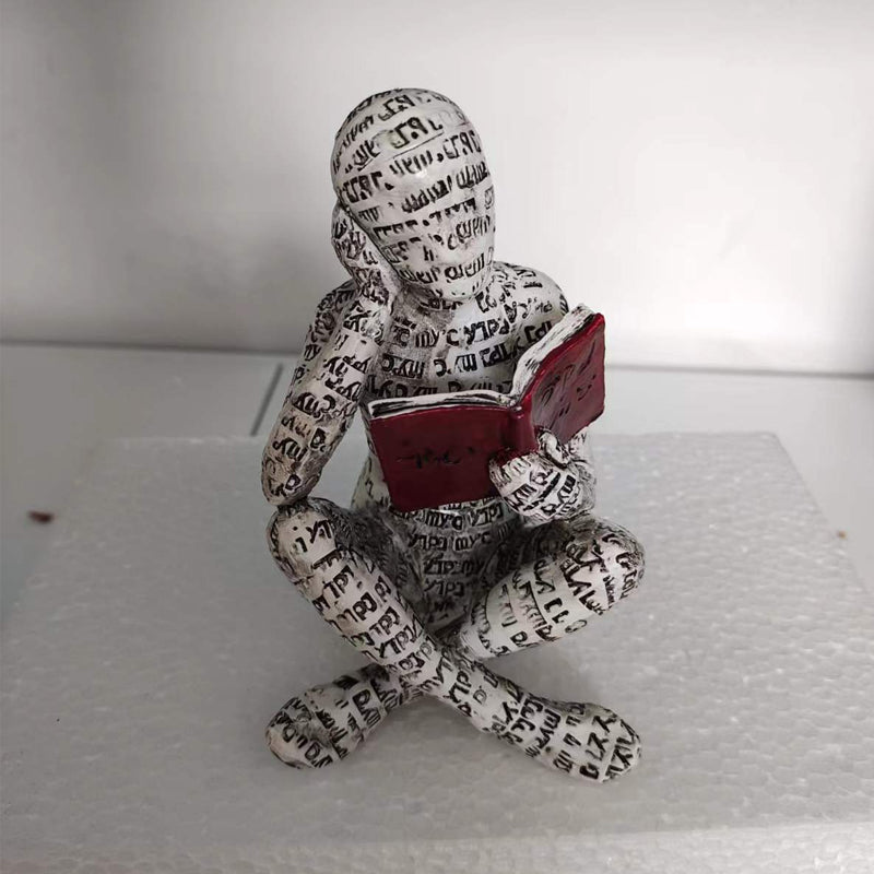 Reading Figurine Handcrafted Resin Newspaper Print Five Pose Options