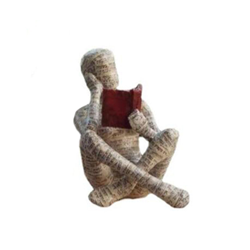 Reading Figurine Handcrafted Resin Newspaper Print Five Pose Options