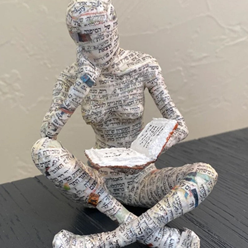 Reading Figurine Handcrafted Resin Newspaper Print Five Pose Options