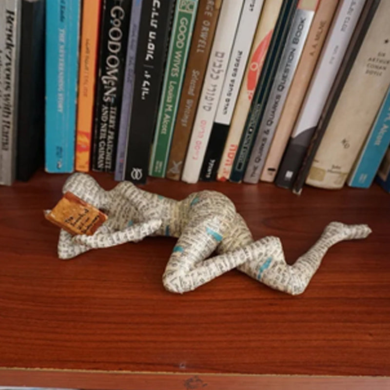 Reading Figurine Handcrafted Resin Newspaper Print Five Pose Options