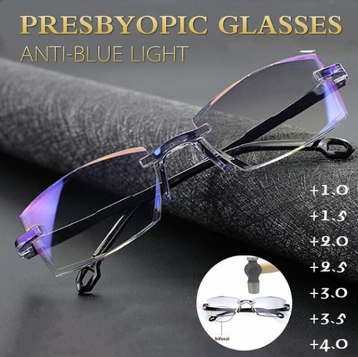 Reading Glasses Progressive Multifocal 100% Blue Light Ultralight Rimless