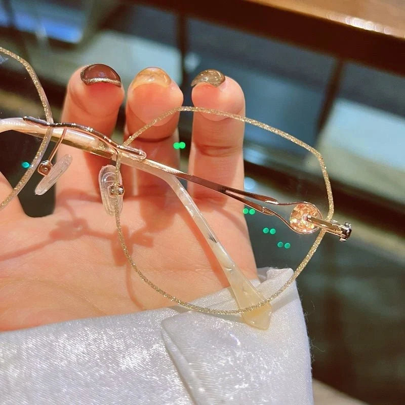 Reading Glasses Rimless Titanium Blue Light Rhinestone Accents