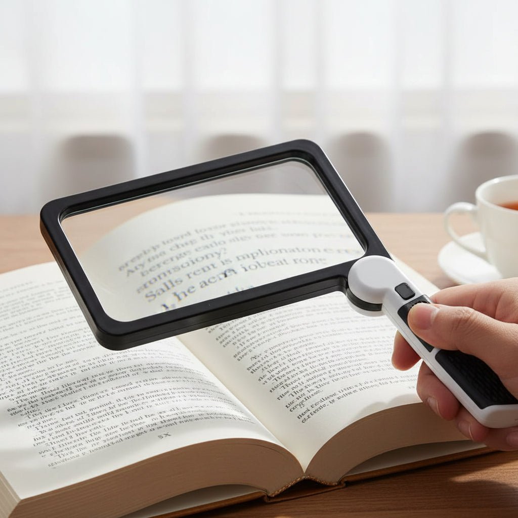 Reading Magnifier 5x Magnification Dimmable LED Ergonomic Non-Slip Handle