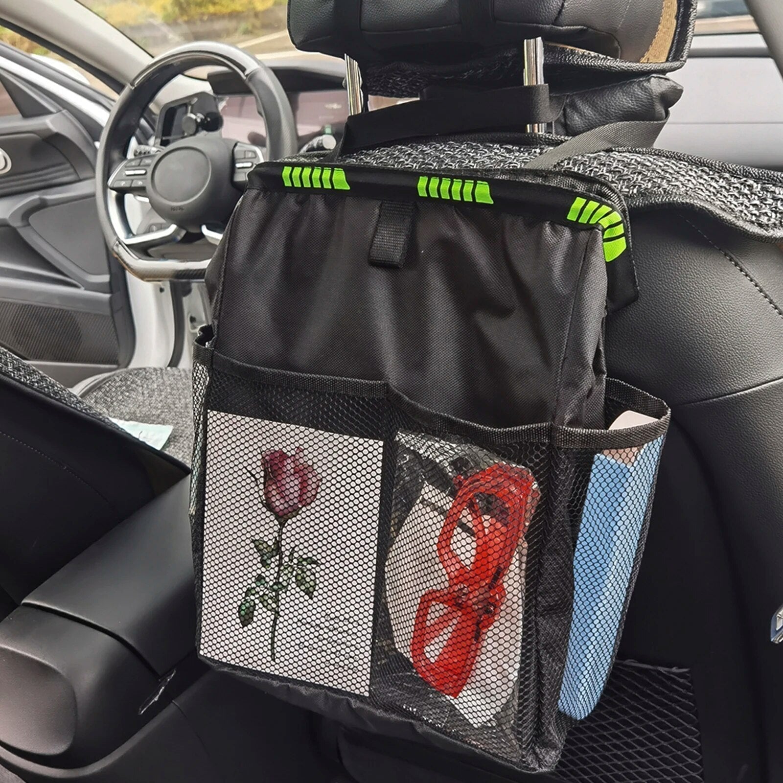 Rear Seat Organizer Mesh Pockets & Adjustable Straps