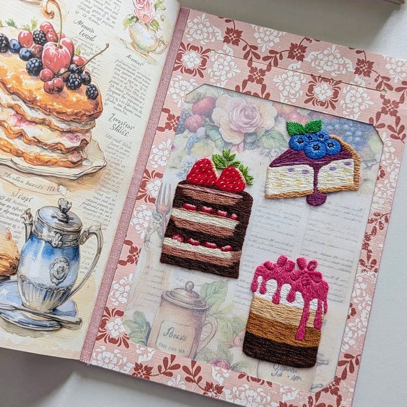 Recipe Book Hand-Embroidered Cover Splash-Resistant Pages