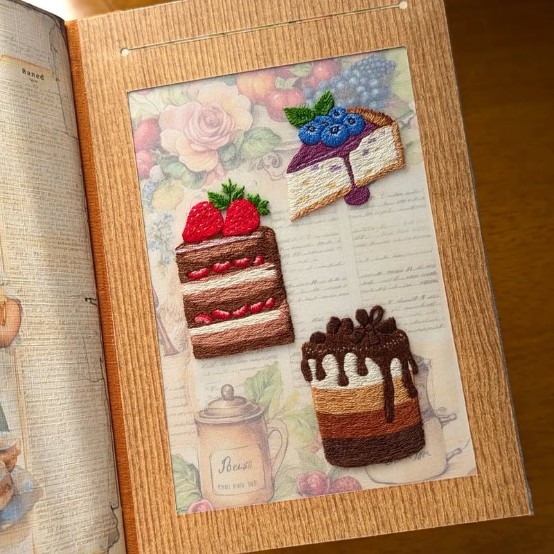 Recipe Book Hand-Embroidered Cover Splash-Resistant Pages