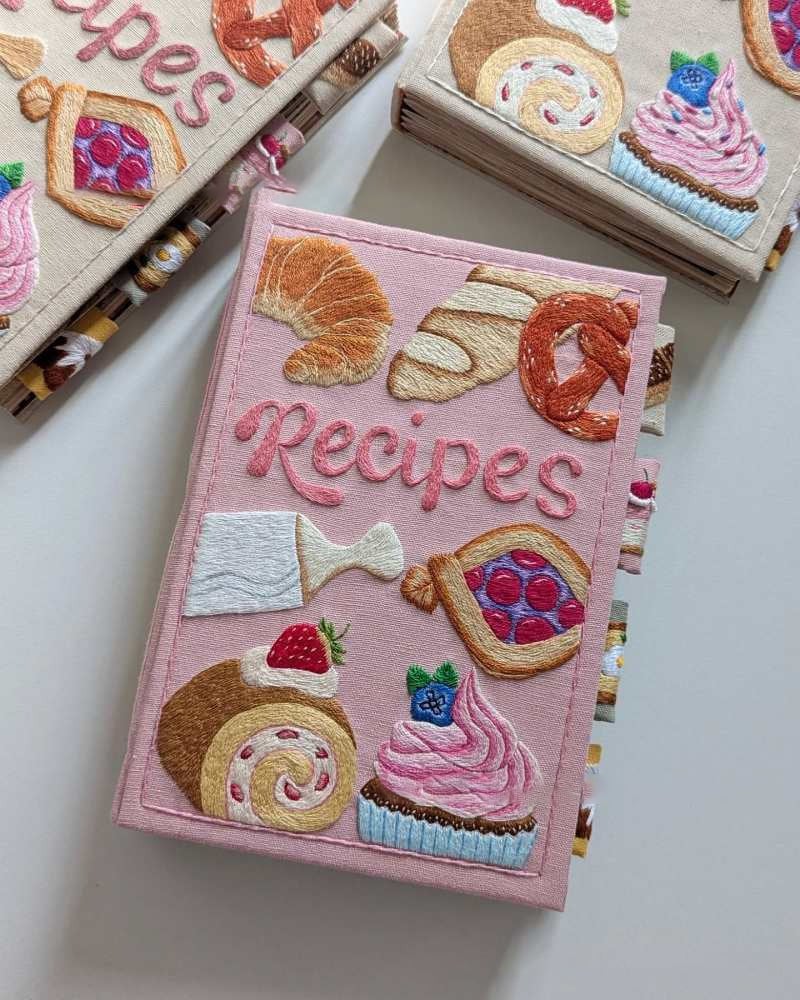 Recipe Journal Handmade Embroidered Fabric Cover