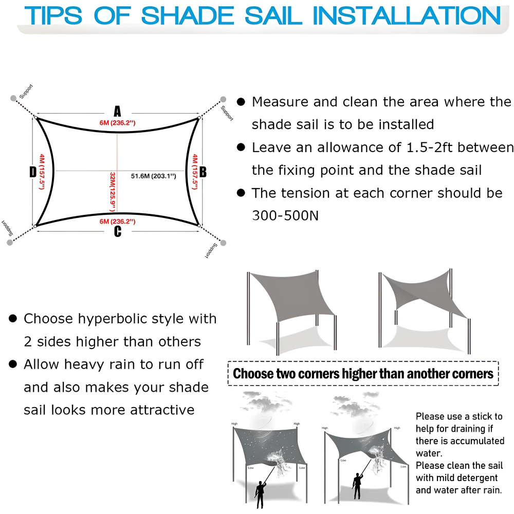 Rectangular Sunshade Sail Waterproof UV Protection Tear-Resistant