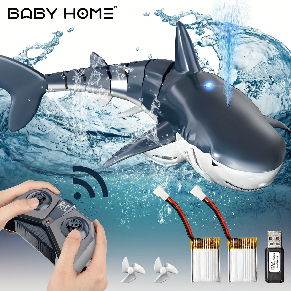 Remote Control Shark Toy LED Lights & Water Spray