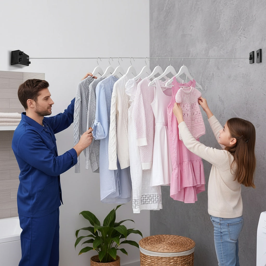 Retractable Clothesline Space-Saving Stainless Steel Line 4 Meter