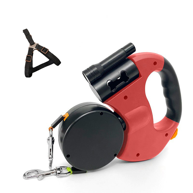 Retractable Dog Leash Tangle-Free LED Light Built-In Bag Dispenser