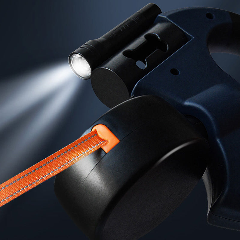 Retractable Dog Leash Tangle-Free LED Light Built-In Bag Dispenser