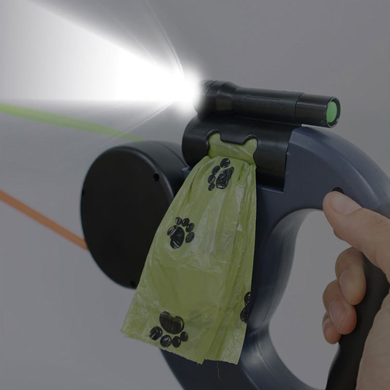 Retractable Dog Leash Tangle-Free LED Light Built-In Bag Dispenser