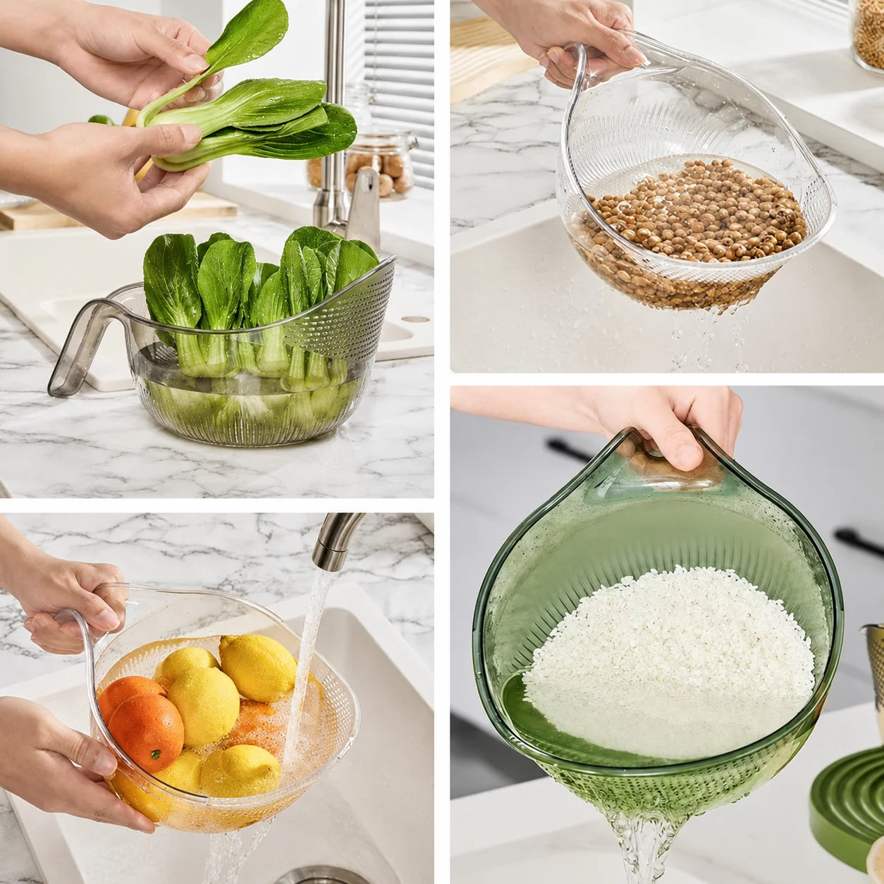 Rice Washing Bowl Fine Sieve Ergonomic Handle Pouring Spout