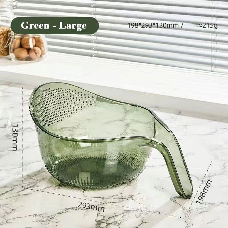 Rice Washing Bowl Fine Sieve & Pouring Spout Ergonomic Handle