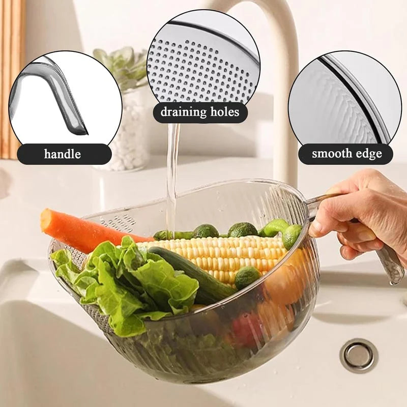 Rice Washing Bowl Fine Sieve & Pouring Spout Ergonomic Handle