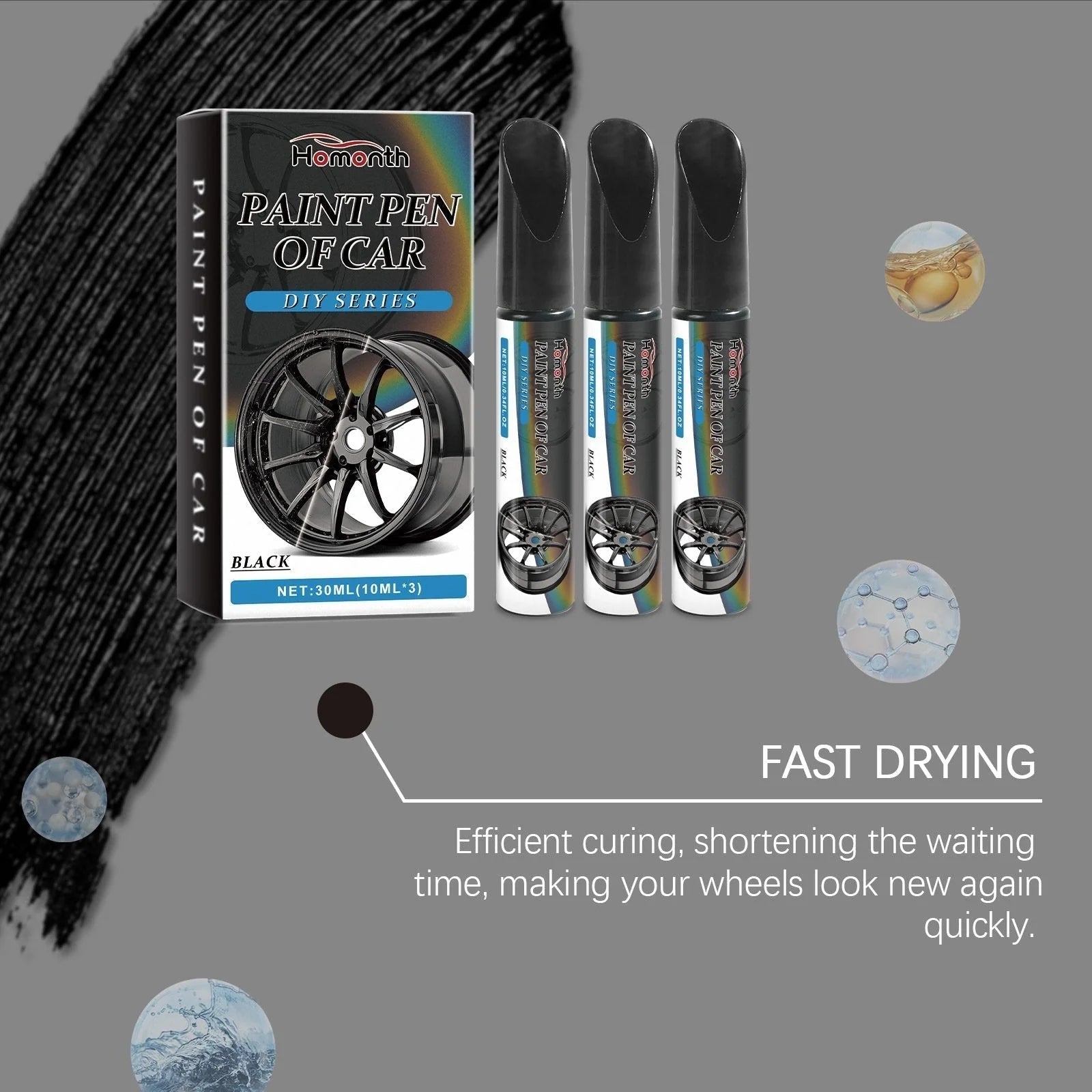 Rim Paint Pen Black Fine Tip Quick-Dry Rust-Resistant