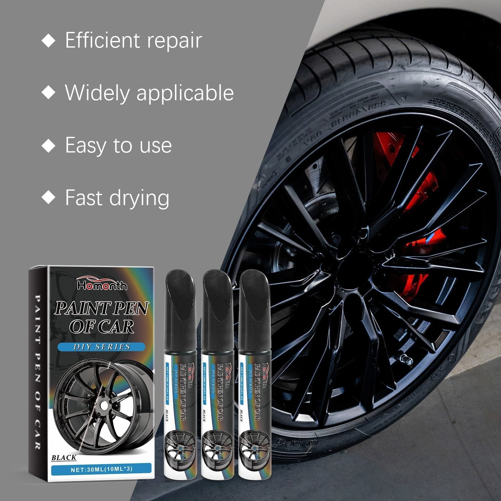 Rim Touch-Up Pen Set Black Ultra-Fine Tip Waterproof & Fast-Drying