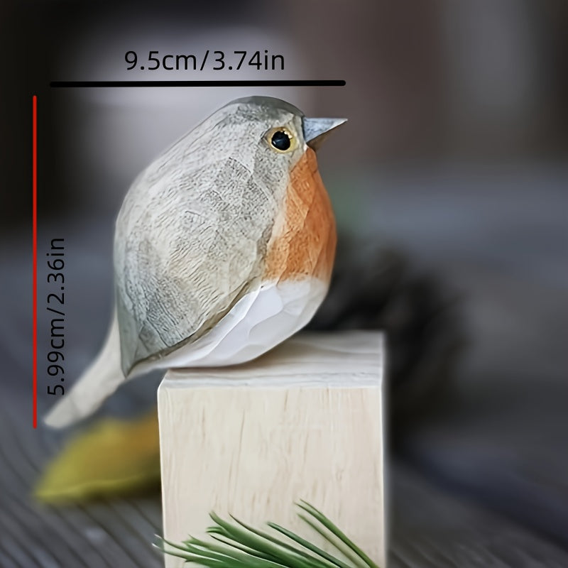Robin Figurine Hand-Carved & Hand-Painted Solid Wood