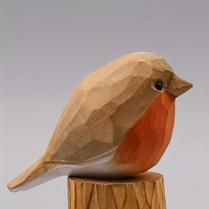 Robin Figurine Hand-Carved & Hand-Painted Solid Wood