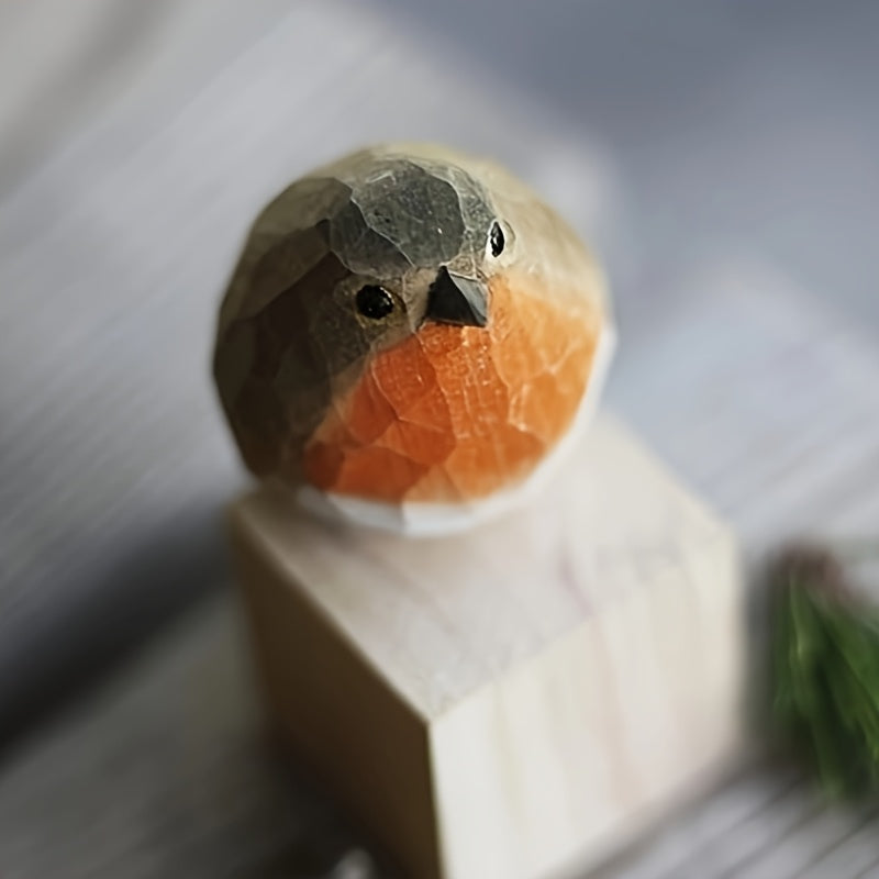 Robin Figurine Hand-Carved & Hand-Painted Solid Wood