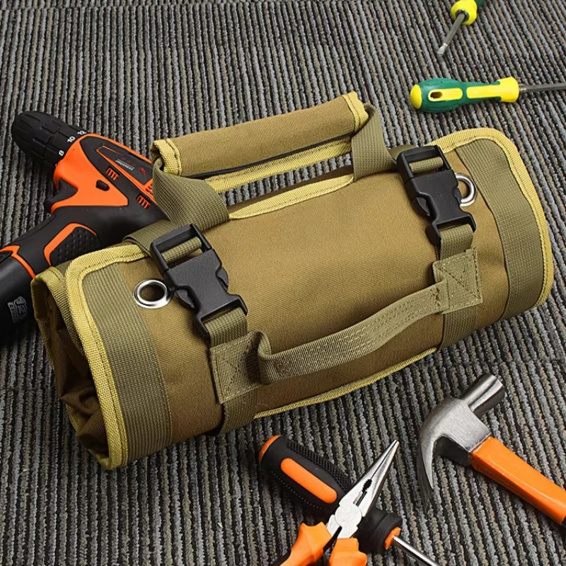 Roll-Up Tool Bag Detachable Clear Compartments Reinforced Fabric