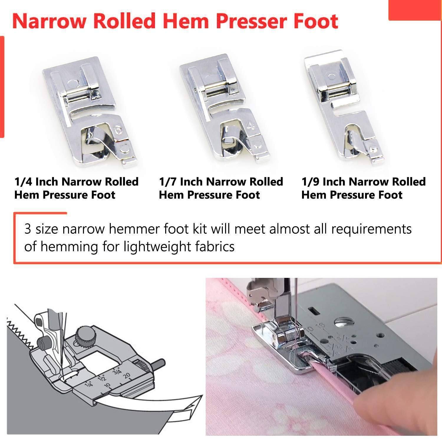 Rolled Hem Presser Foot One-Step Universal Fit Three Widths