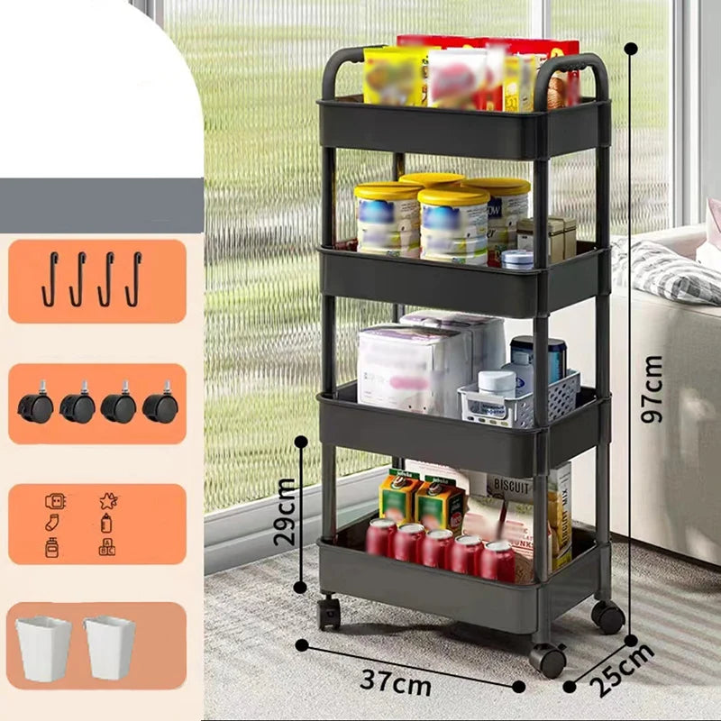 Rolling Organizer Cart 9.8 Inch Multi-Tier Locking Swivel Wheels