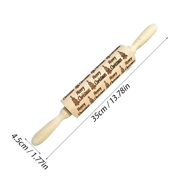 Rolling Pin Engraved Holiday Patterns Natural Hardwood Ergonomic Handles