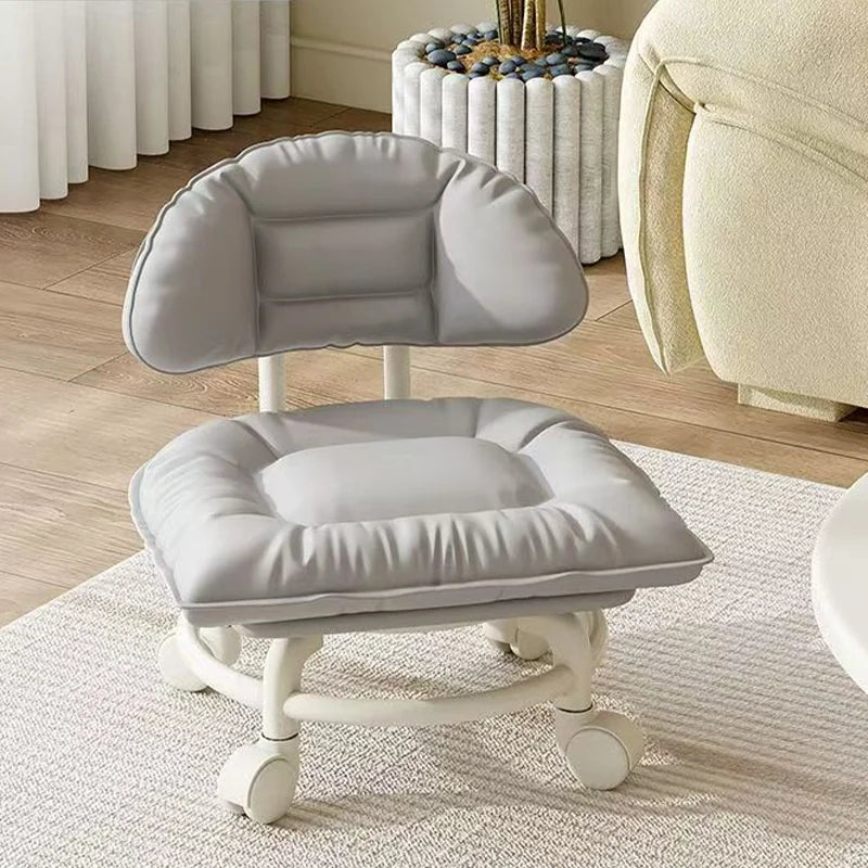 Rolling Stool Low Height Padded Backrest Quiet 360° Casters