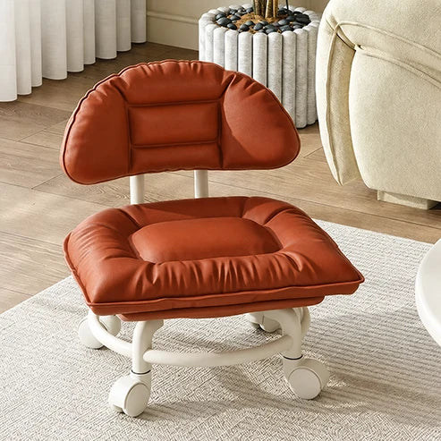 Rolling Stool Low Height Padded Backrest Quiet 360° Casters
