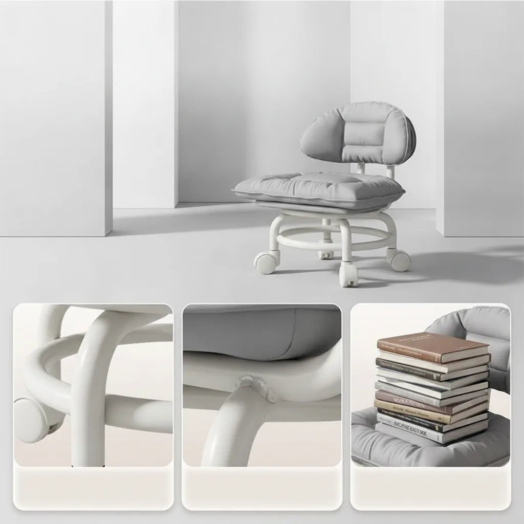 Rolling Stool Padded Seat & Backrest Silent 360° Casters
