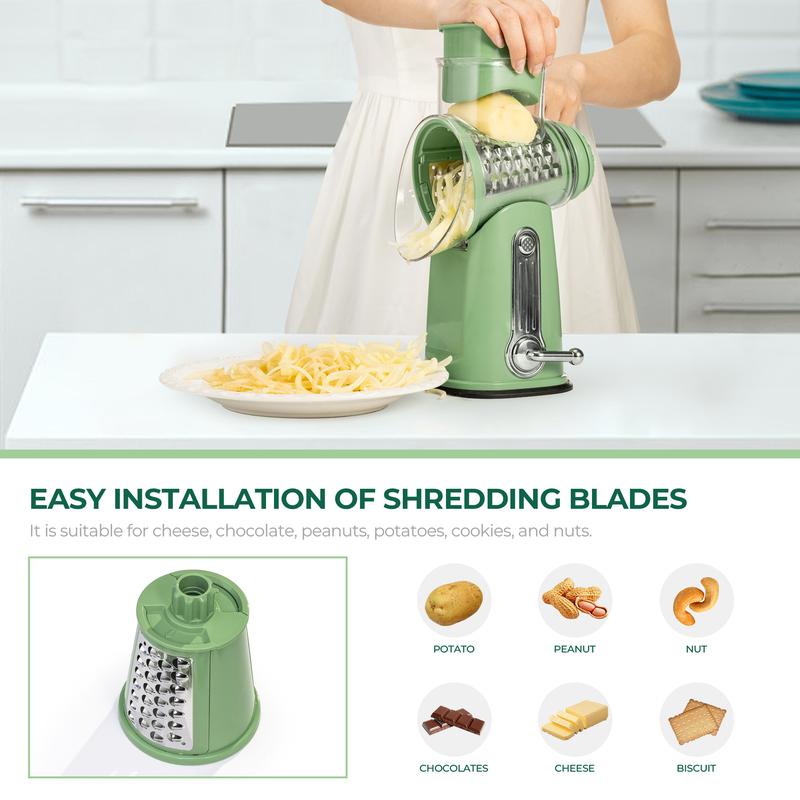 Rotary Grater Five Stainless Steel Blades Suction Cup