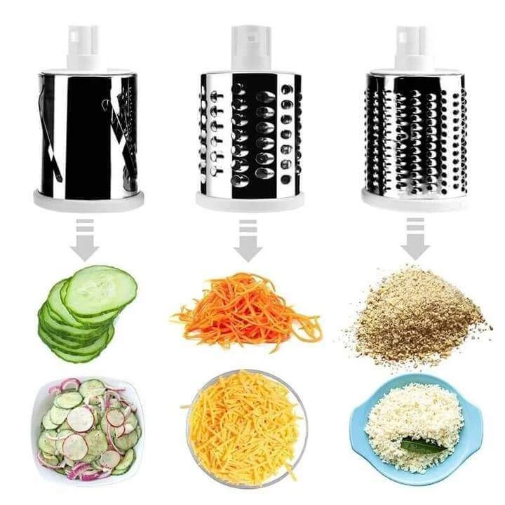 Rotary Vegetable Slicer 3 Stainless Steel Drums Suction Cup