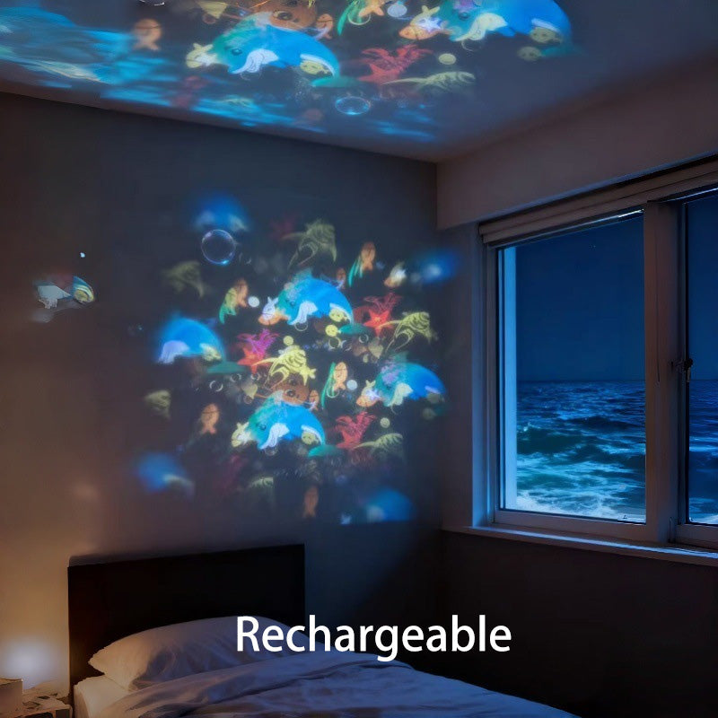 Rotating LED Projector Ocean Snowflake Christmas Rechargeable USB
