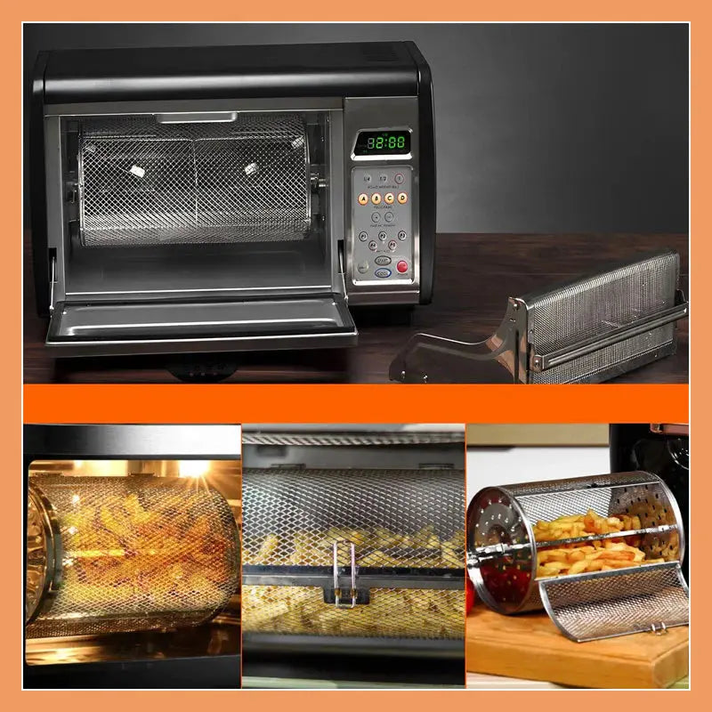 Rotisserie Basket Stainless Steel 360-Degree Side Opening