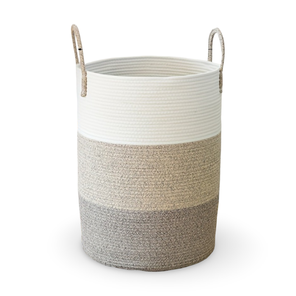 Round Laundry Basket Tall Woven Cotton Foldable Soft Handles