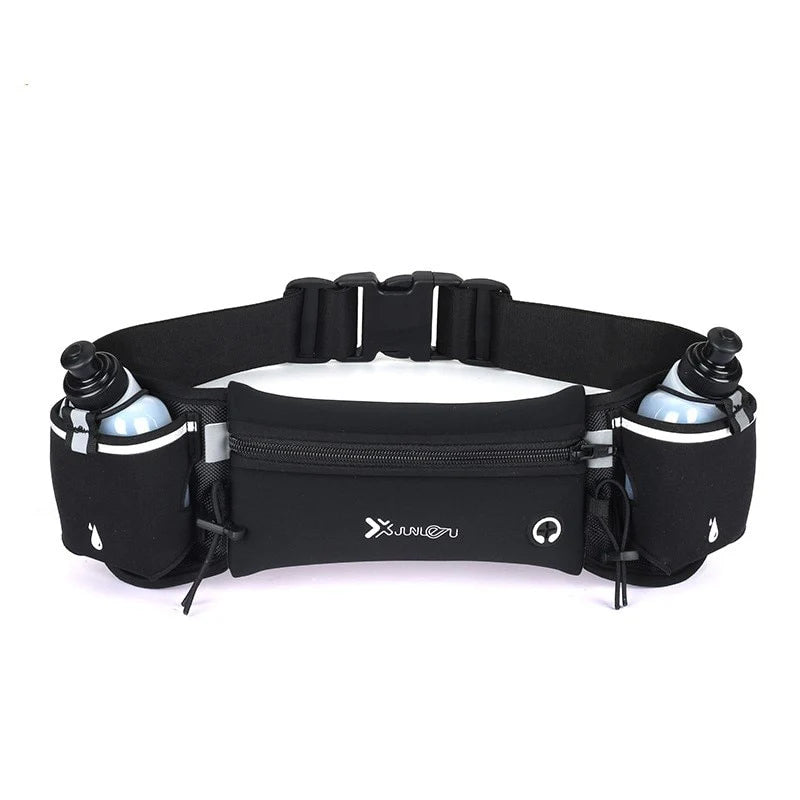 Running Belt Water-Repellent Neoprene Zipper Pocket Two Bottle Holders