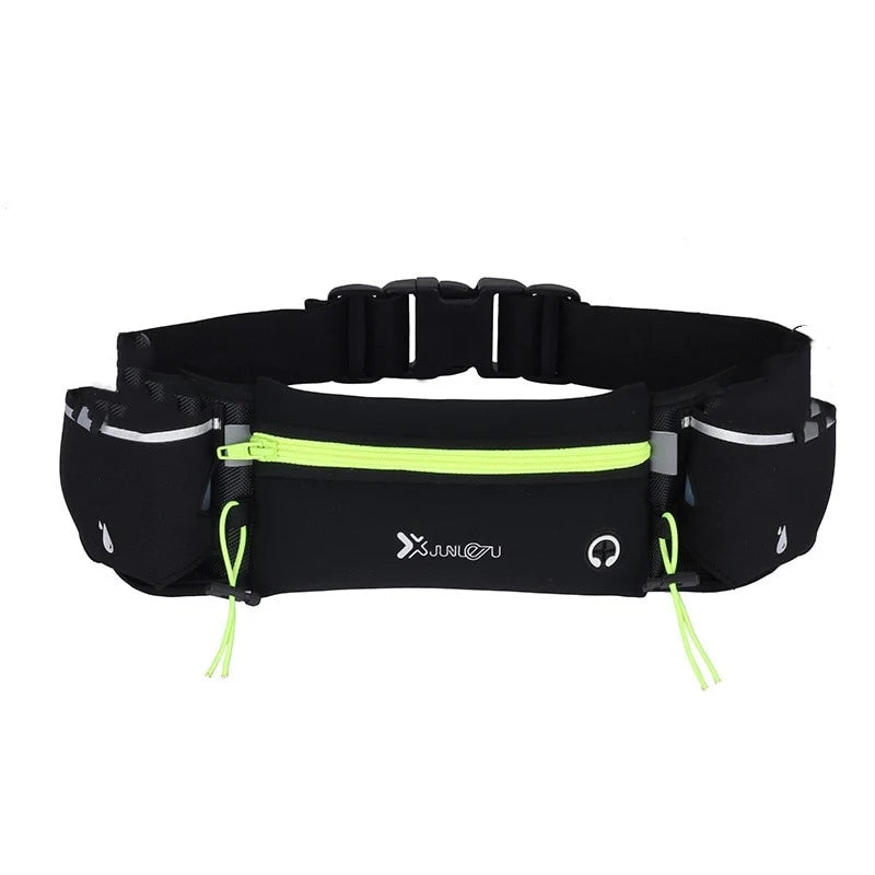 Running Belt Water-Repellent Neoprene Zipper Pocket Two Bottle Holders