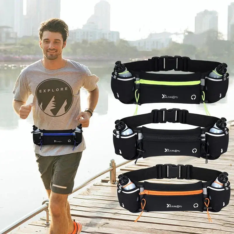 Running Belt Water-Repellent Neoprene Zipper Pocket Two Bottles Included