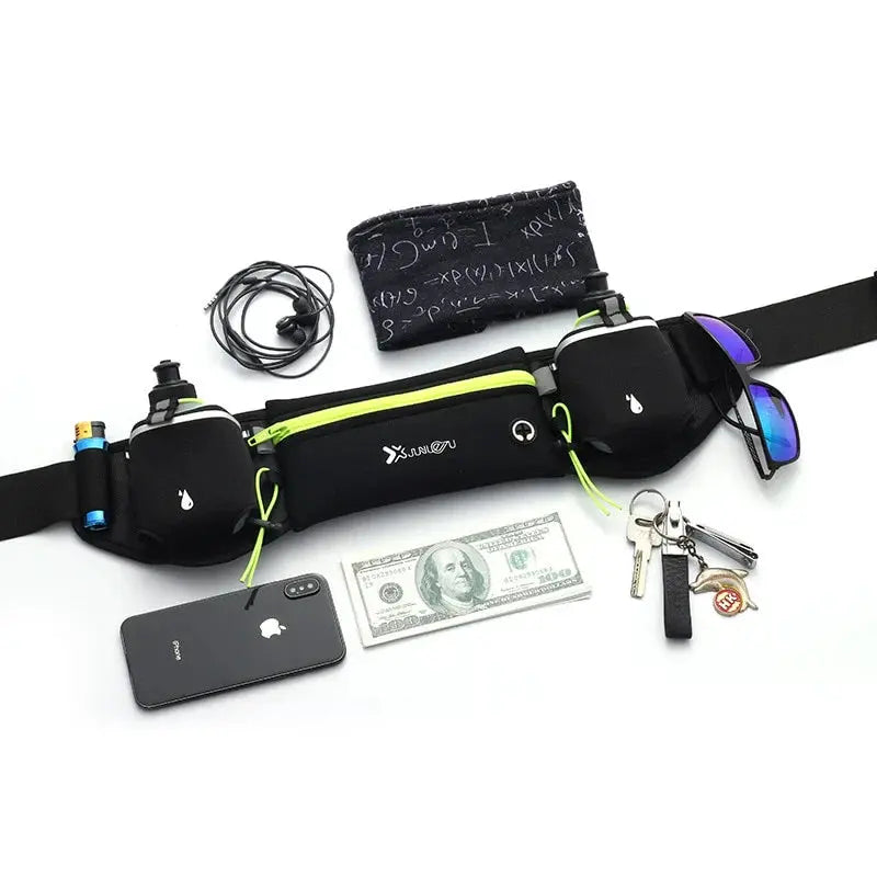 Running Belt Water-Repellent Neoprene Zipper Pocket Two Bottles Included