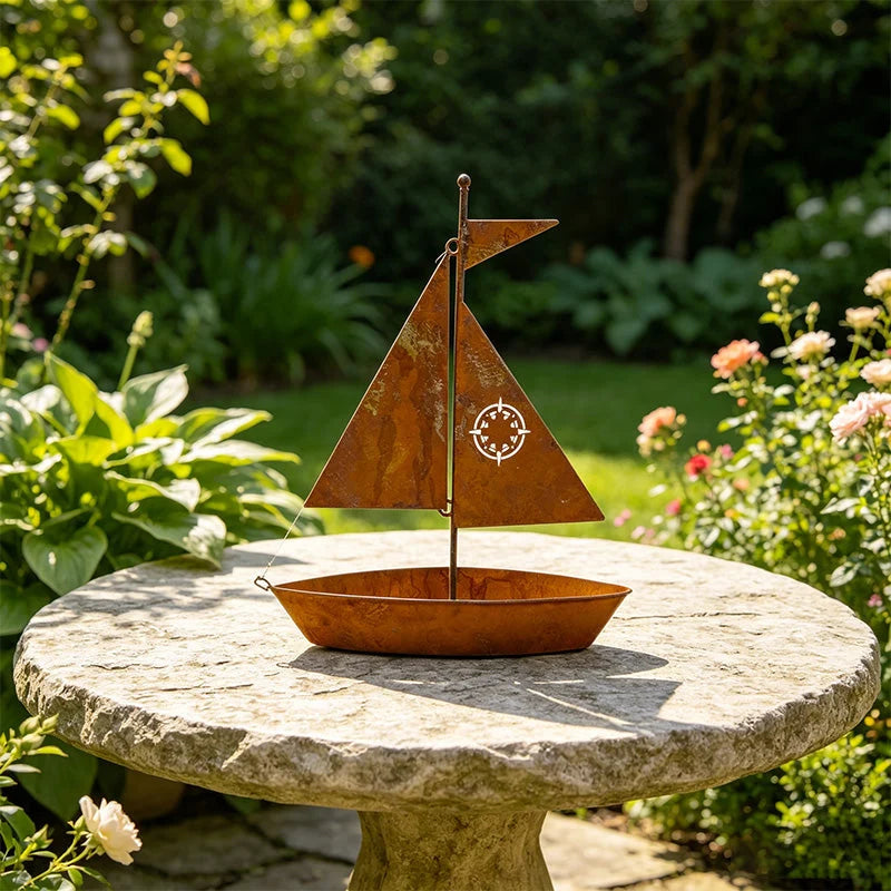 Sailboat Planter Weather-Resistant Iron Vintage Patina