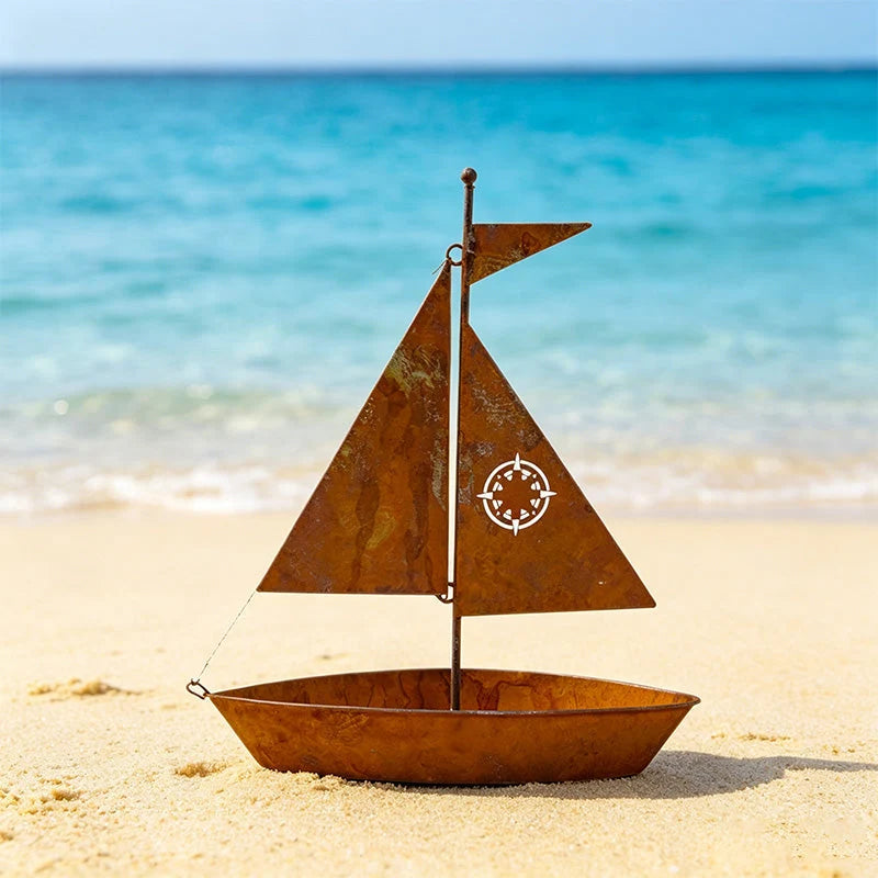 Sailboat Planter Weather-Resistant Iron Vintage Patina