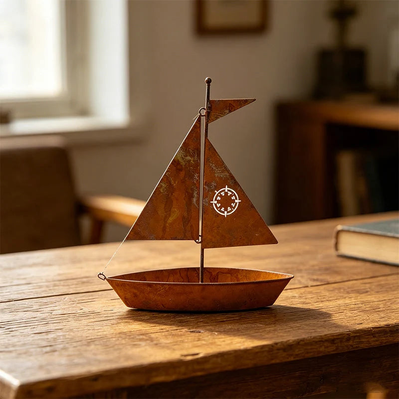 Sailboat Planter Weather-Resistant Iron Vintage Patina
